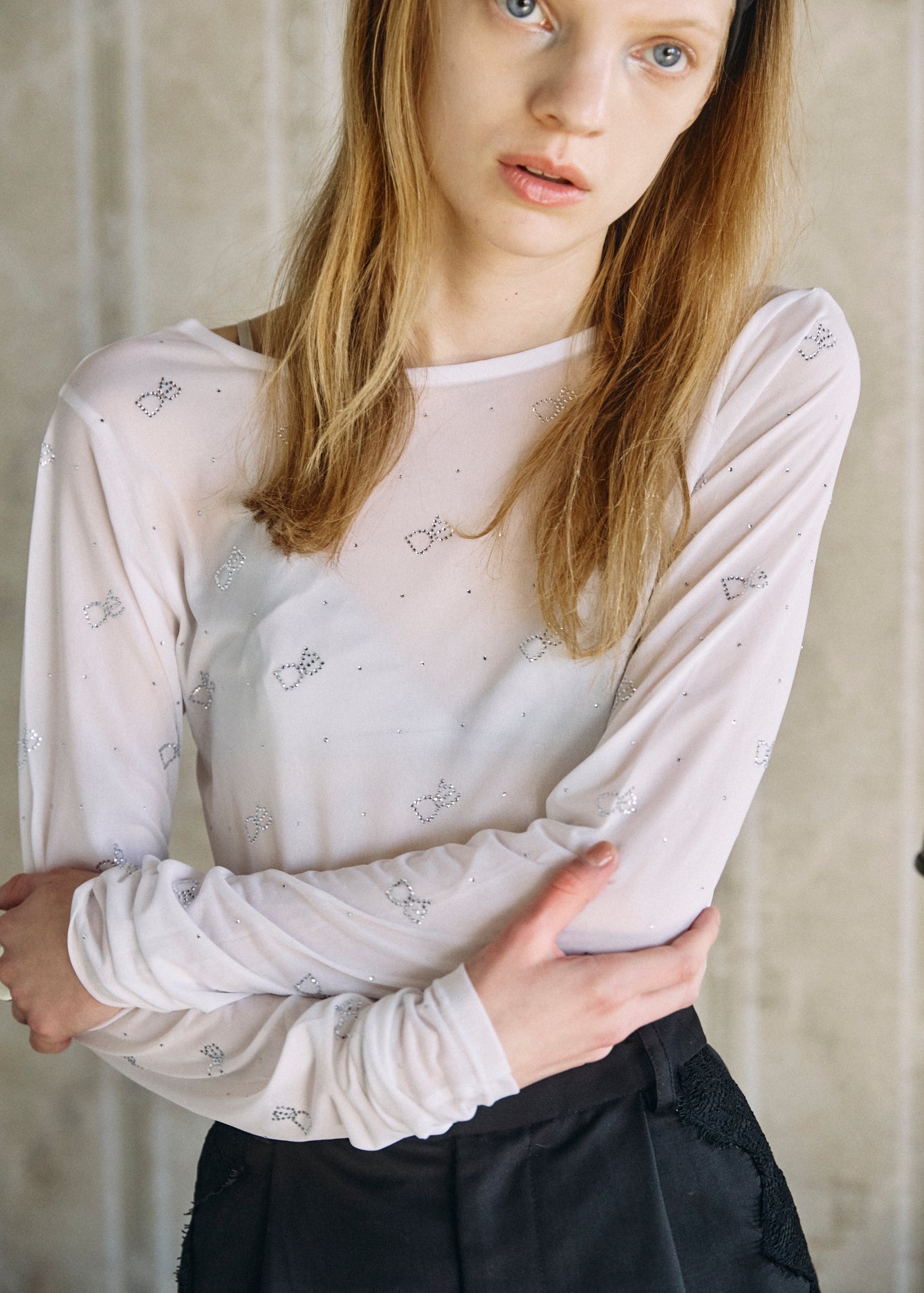 【予約商品】Crystal Logo Sheer Top