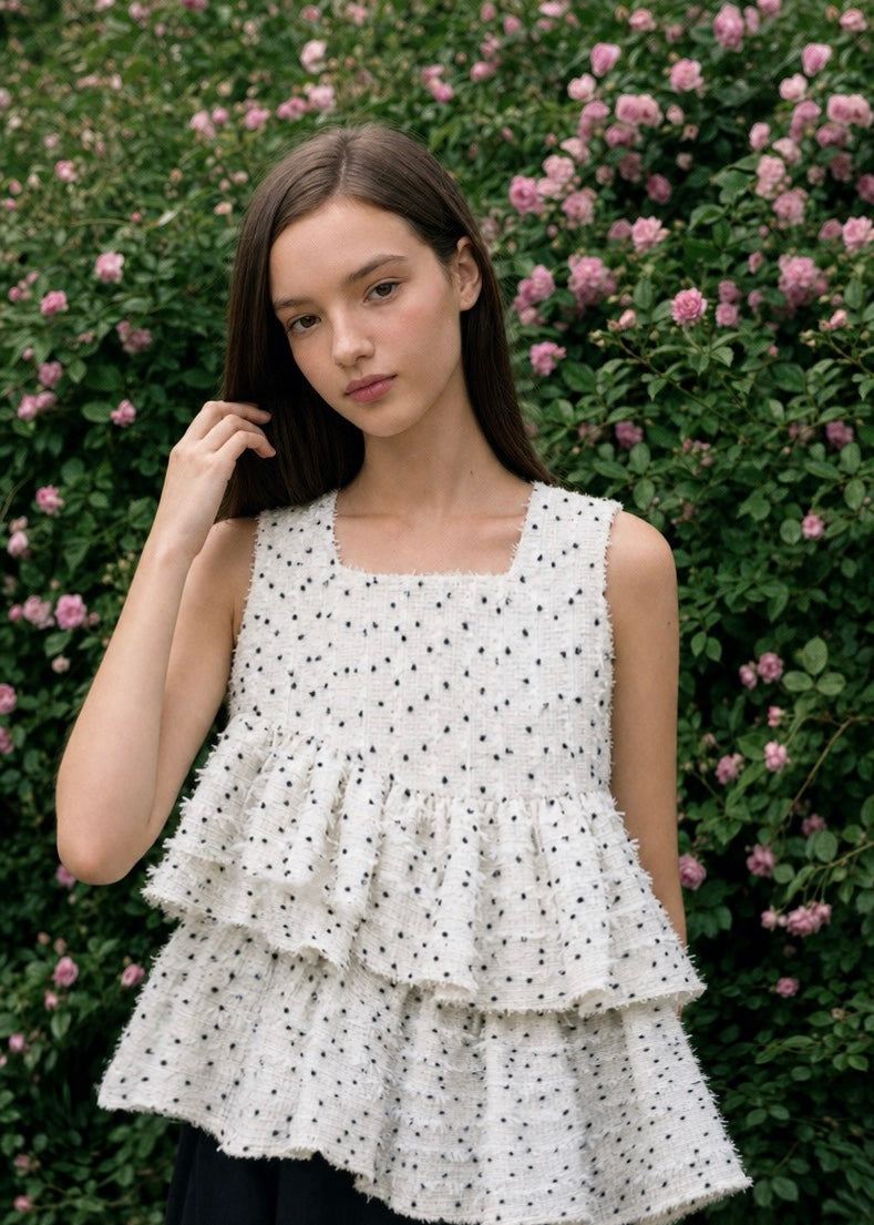 こ*こ様 FANCY TWEED FRILL TOP decicoutureデシ Fancy Tweed Frill Top【予約商品】