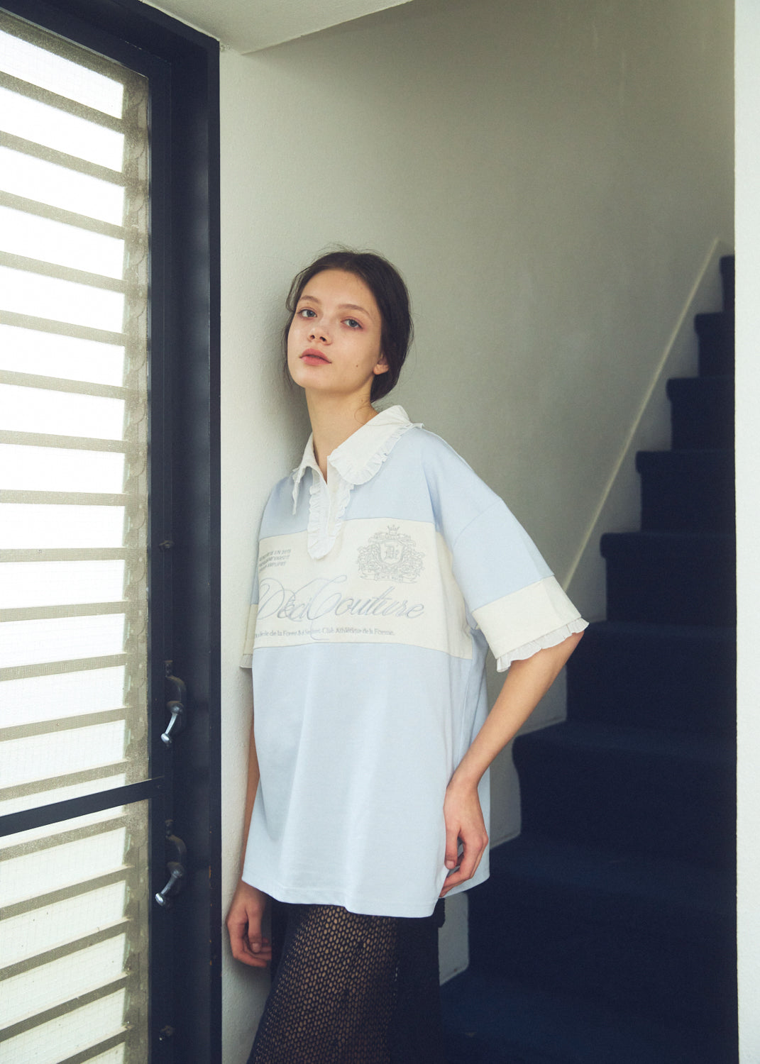 Logo Embroidery Two-Tone Rugby Shirt