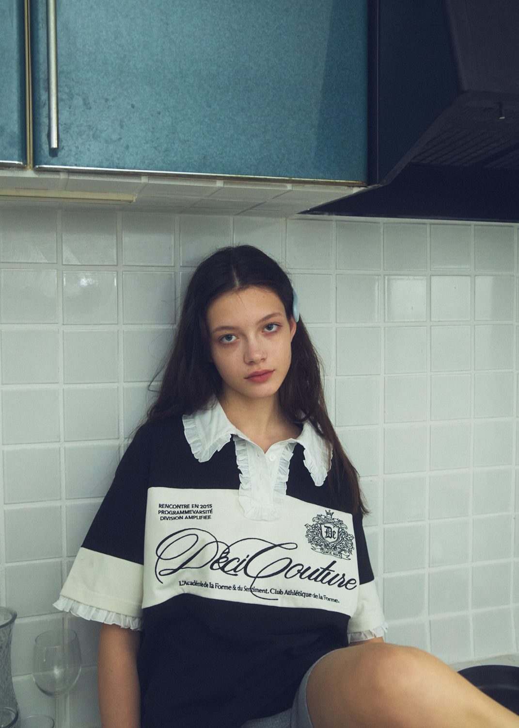Logo Embroidery Two-Tone Rugby Shirt