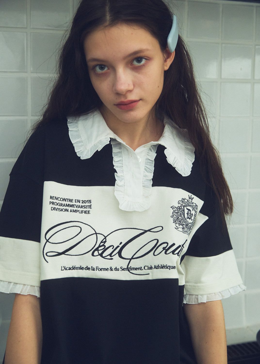 Logo Embroidery Two-Tone Rugby Shirt