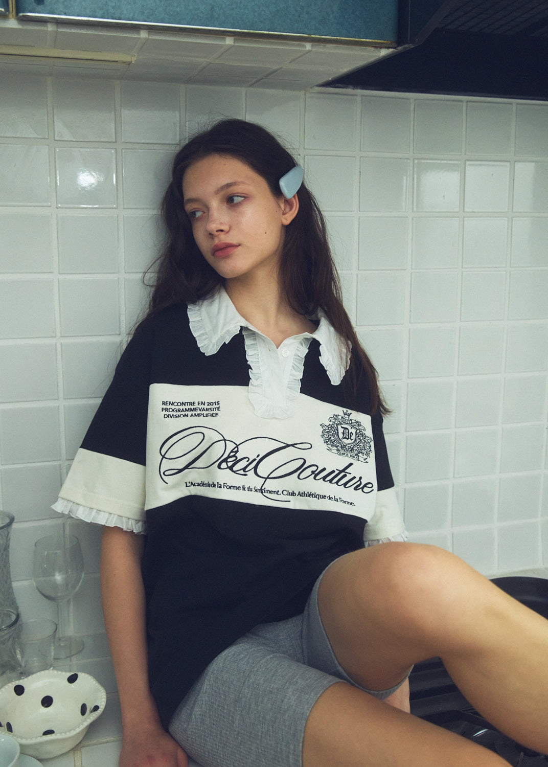 Logo Embroidery Two-Tone Rugby Shirt