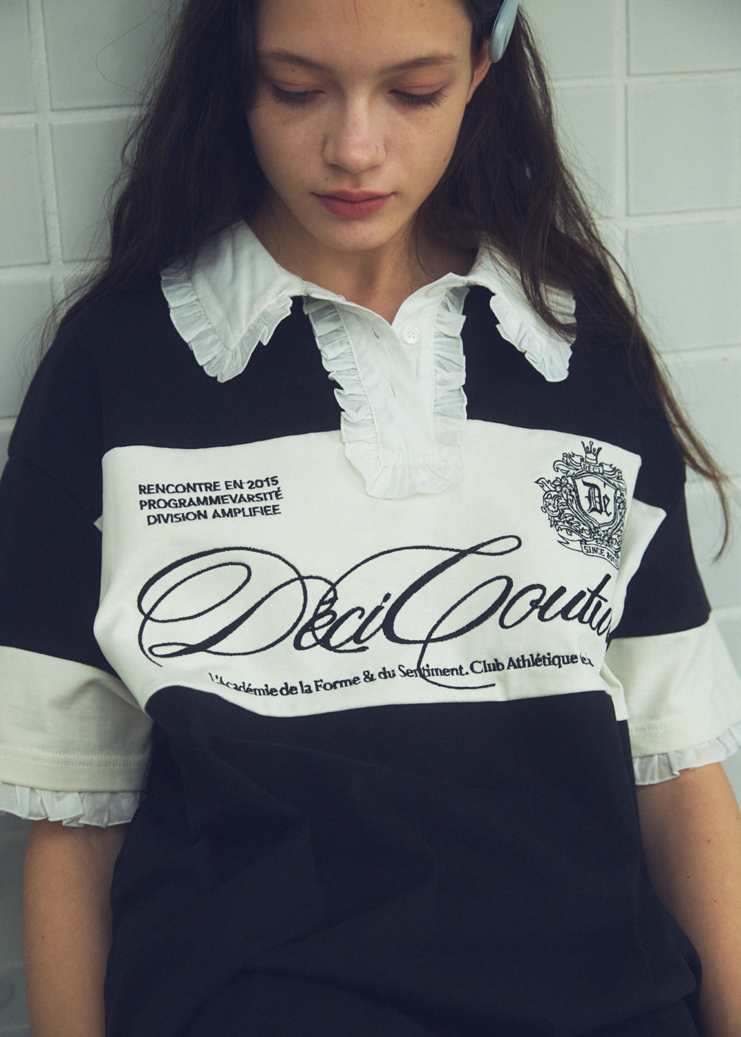 Logo Embroidery Two-Tone Rugby Shirt