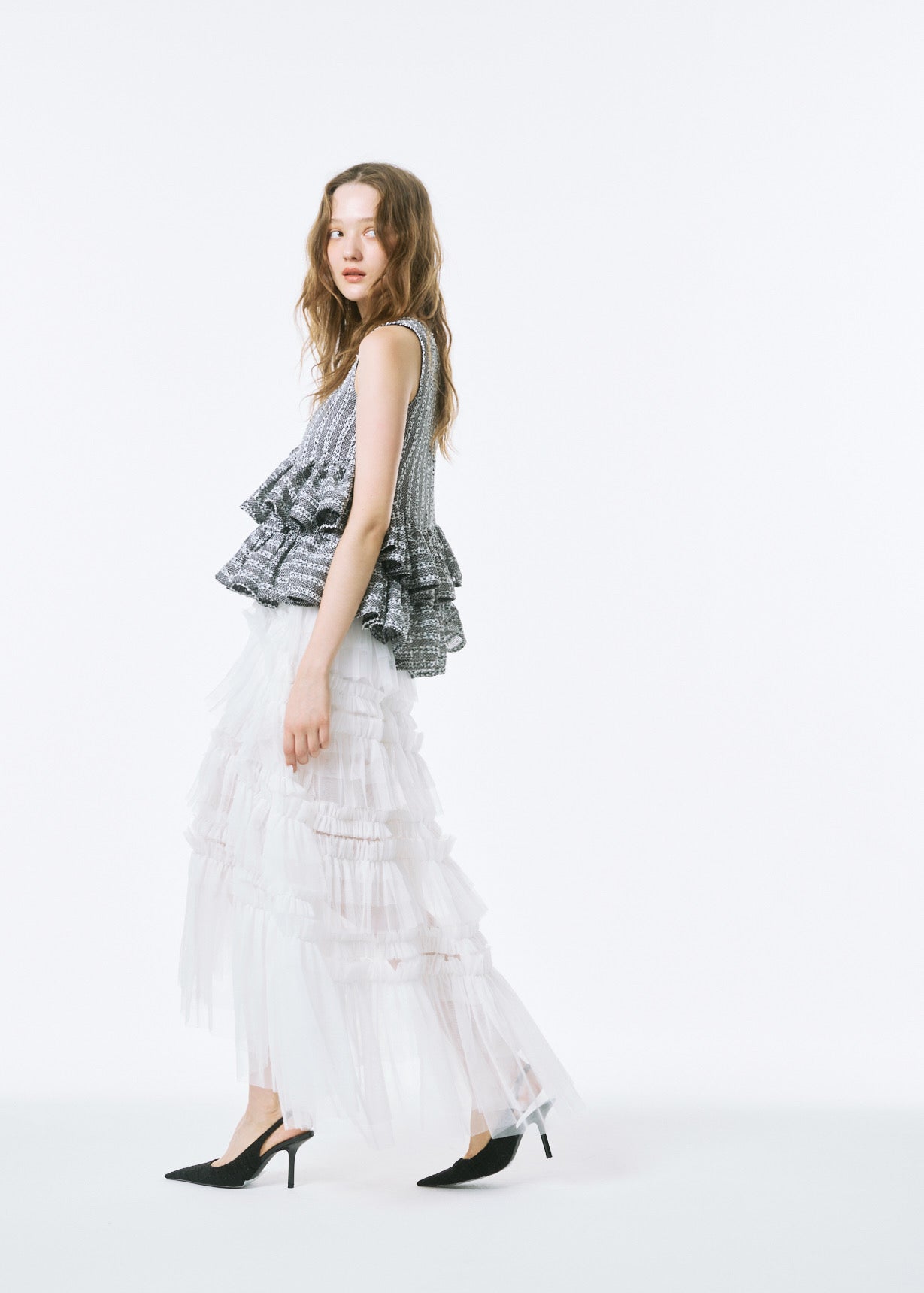 Fancy Tweed Frill Top