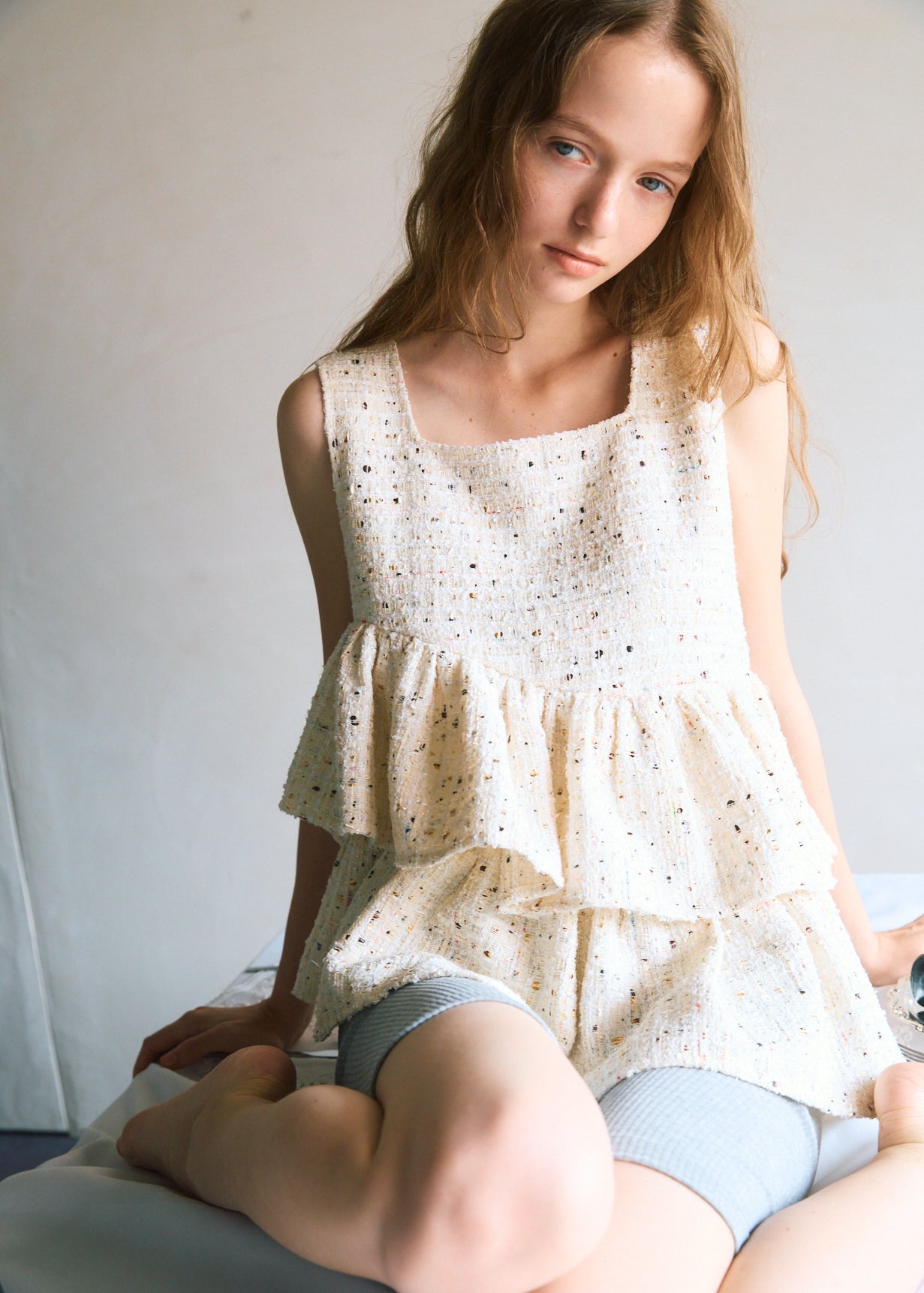 Fancy Tweed Frill Top