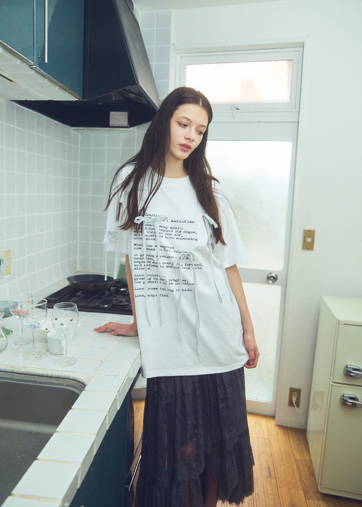Dot Ribbon Print T-Shirt