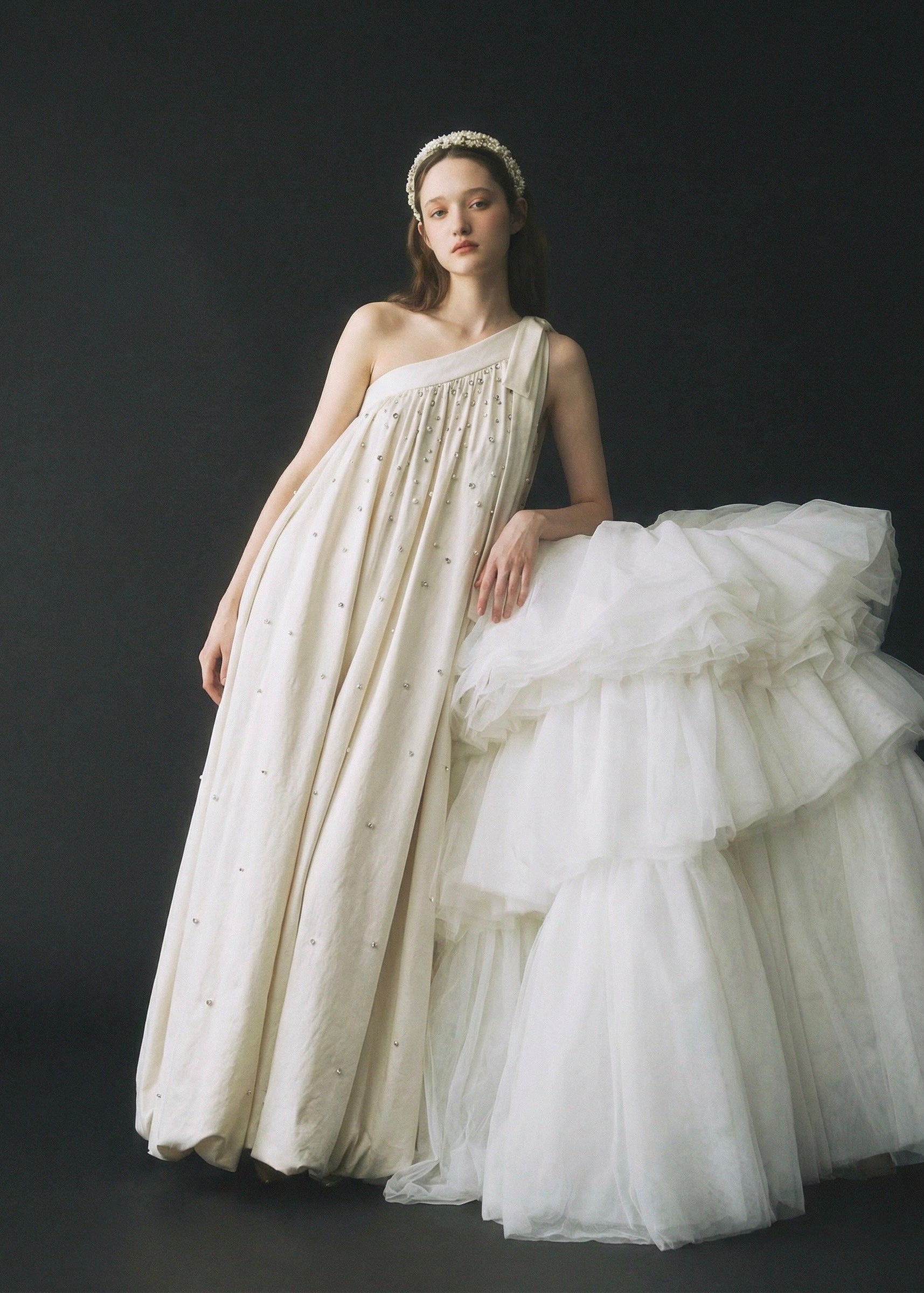 【Couture】 One-Shoulder Bijou Dress