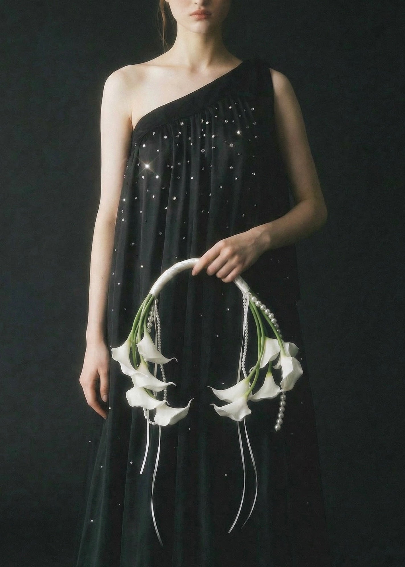 【Couture】 One-Shoulder Bijou Dress