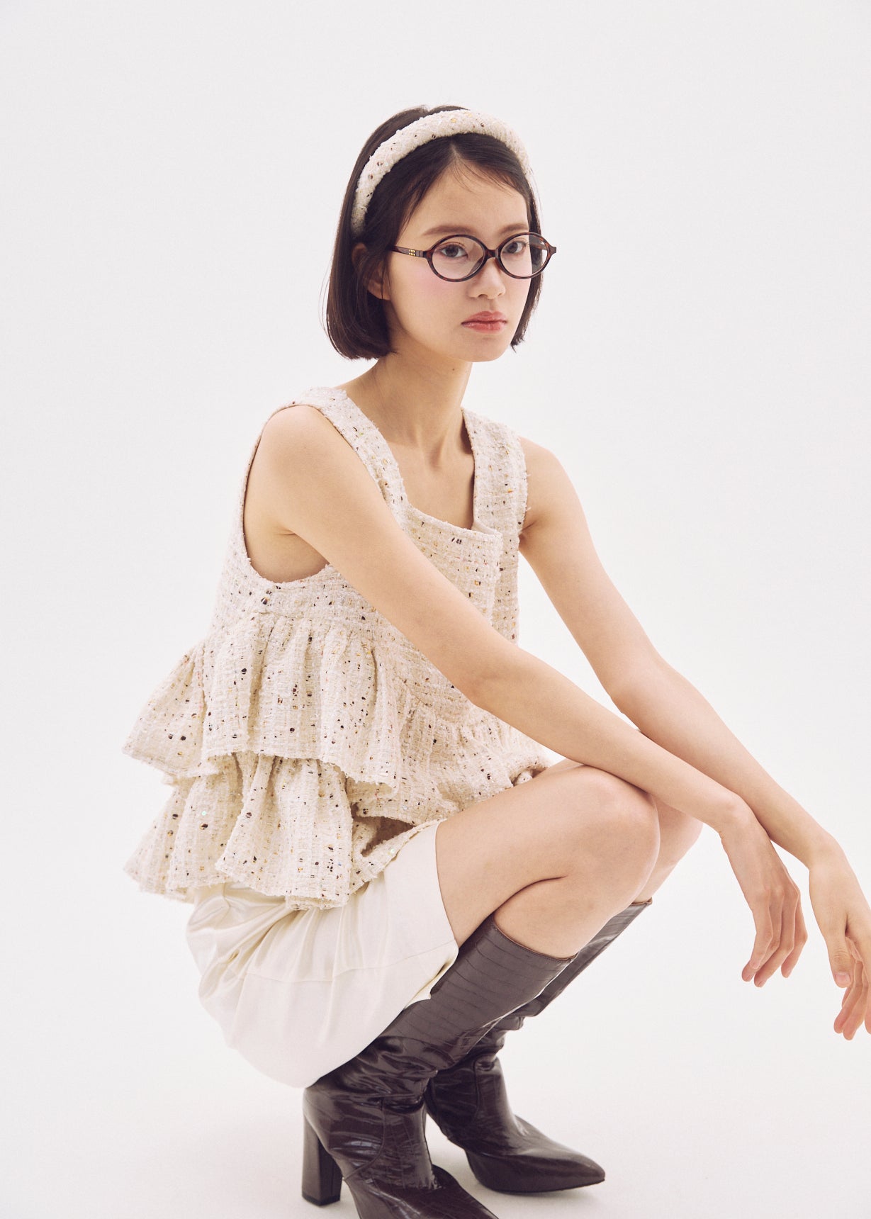 Fancy Tweed Frill Top