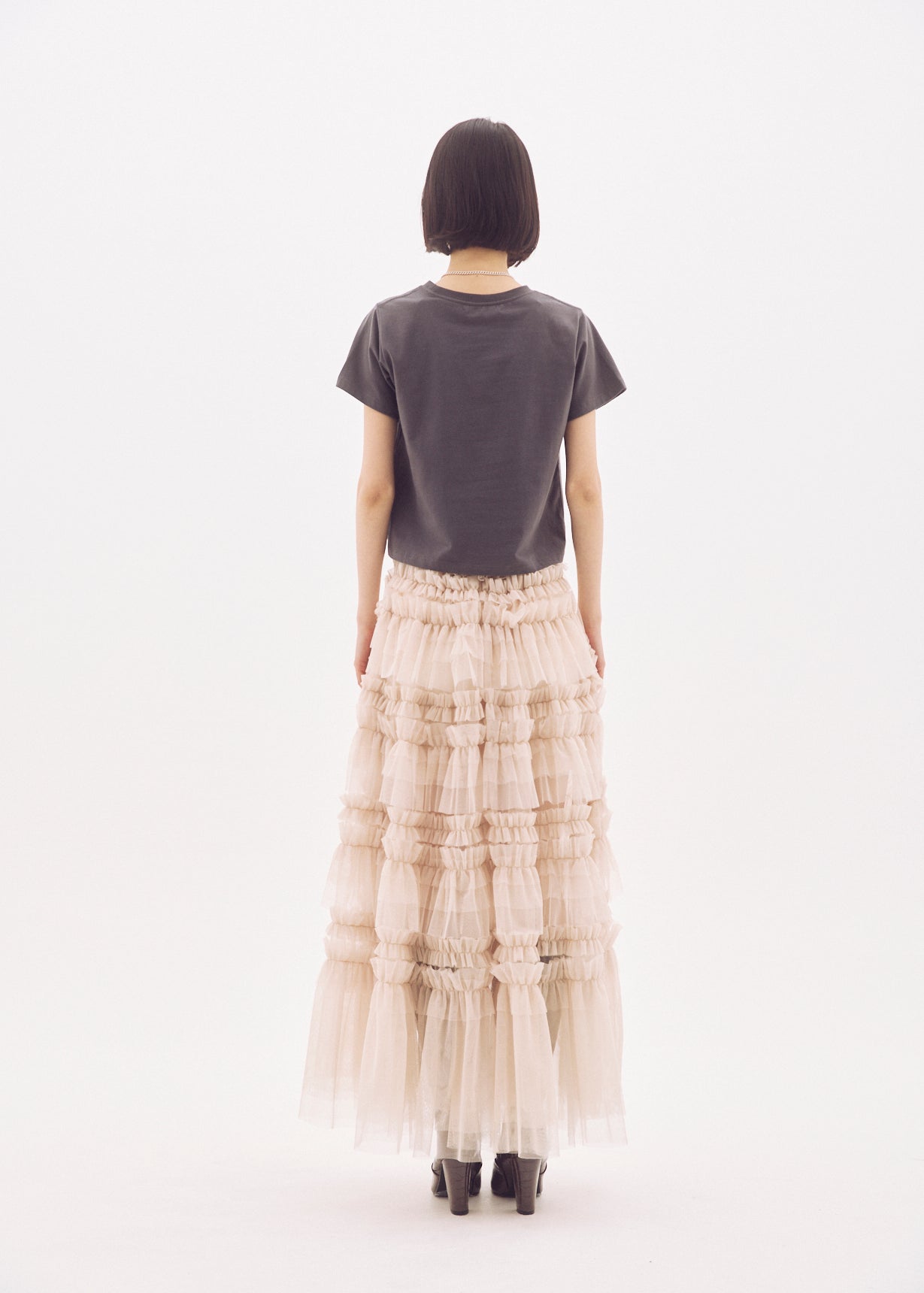 Slit Frilled Tulle Skirt