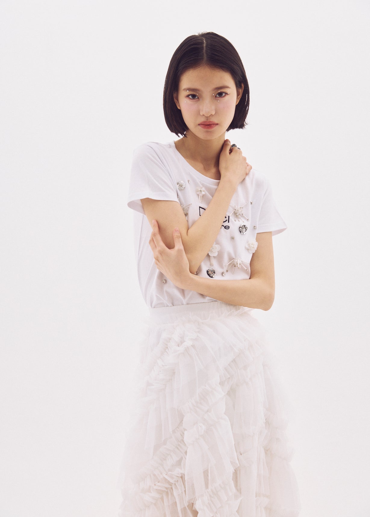 Slit Frilled Tulle Skirt