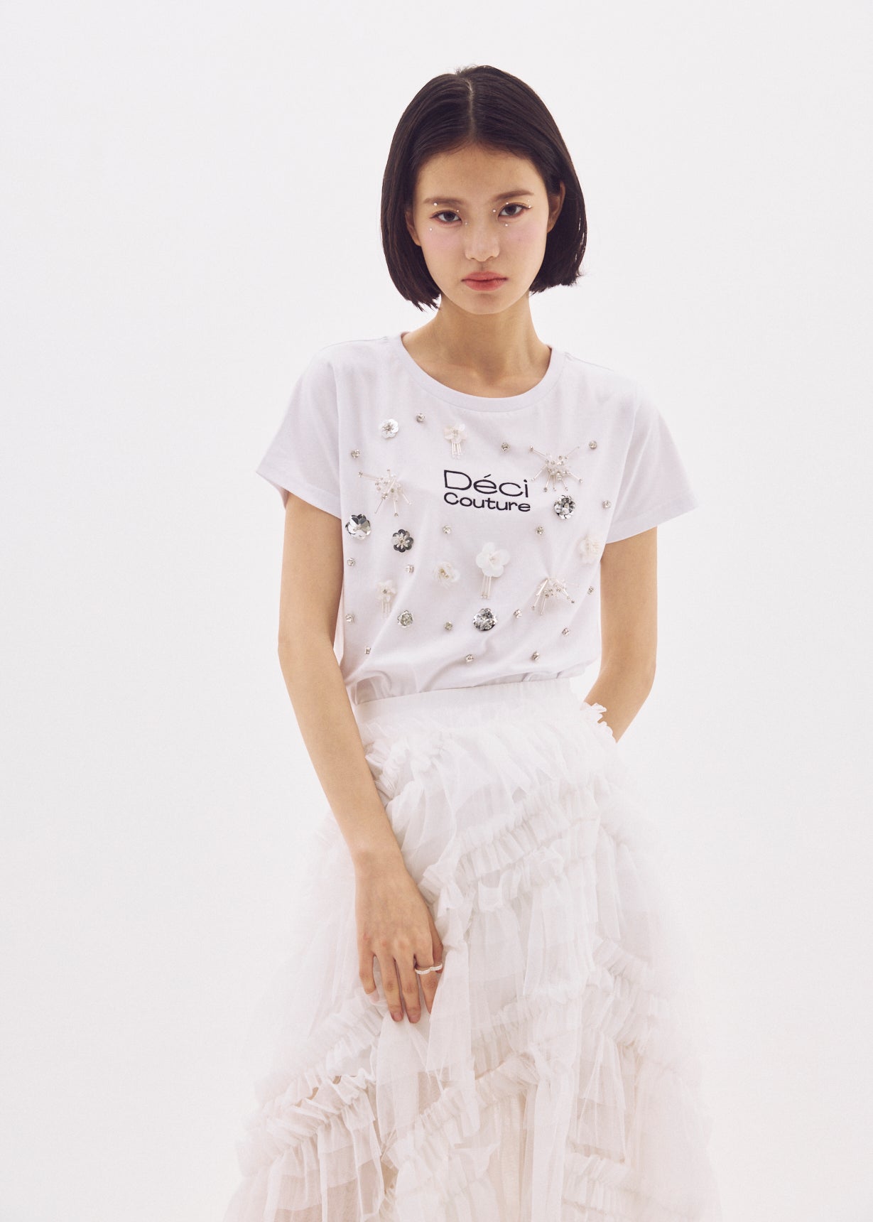 Slit Frilled Tulle Skirt